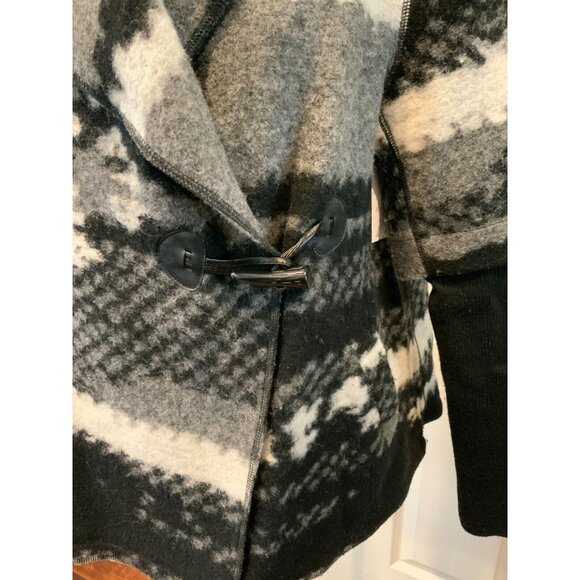 John + Jenn Gray & Black Wool Western Wrap Coat, Size Small - Picture 2 of 6